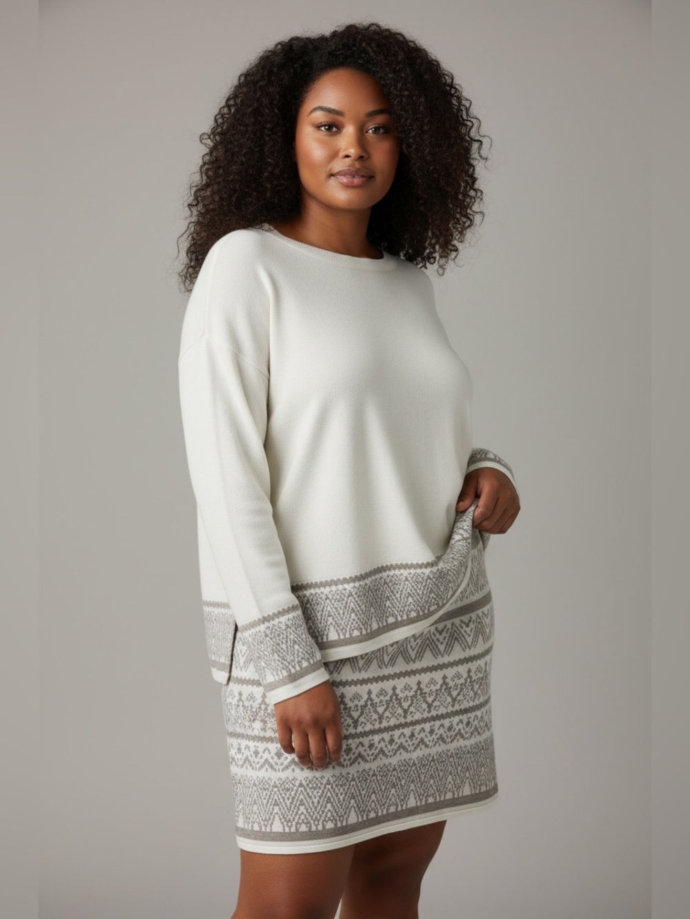 Ivory & Gray Knit Skirt Set - Fair Isle Mini - Picture 2 of 6